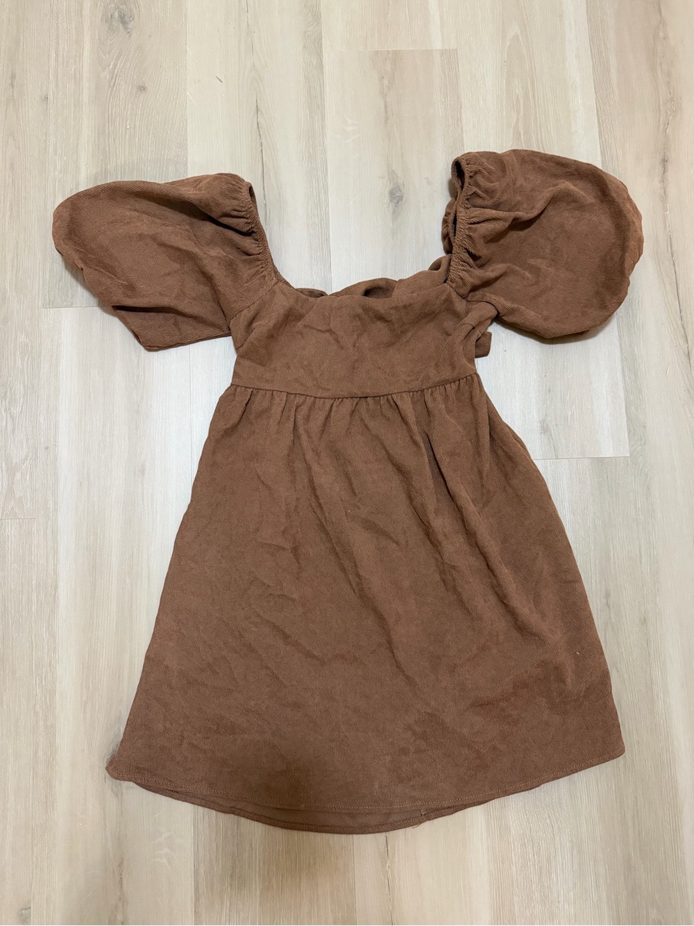 Francesca’s Brown Corduroy Puff Sleeve Dress